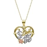 10k Tri-Color Gold Diamond Quinceanera Pendant (1/10 cttw, I-J Color, I3 Clarity), 18