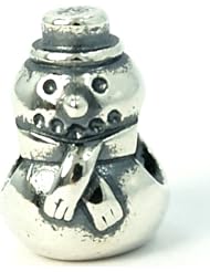 .925 Sterling Silver " Snowman Threaded Core Stamped " Bead Compatible with Pandora Chamilia Kay Troll Bracelet