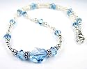Sterling Silver Necklaces w/Aquamarine Birthstone Crystals, Beaded, Handmade, Adjustable