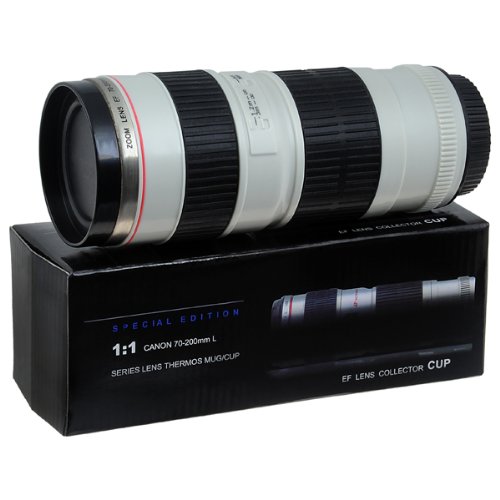 The Travel Coffee Mug/lens Cup/thermos in a Shape of White Canon EOS Ef 70-200mm F4 L Lens with Stainless Steel Inerior