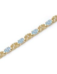 14K Yellow Gold Oval Aquamarine and Diamond Bracelet