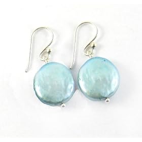 Sterling Silver Coin Pearl Drop Earrings