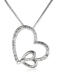 Sterling Silver 1/4cttw Diamond Heart Pendant Necklace, 18"