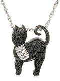 Sterling Silver Black and White Diamond Cat Pendant, (0.25 cttw)
