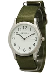 Classic Solid Fabric Band Basic Unisex Geneva Watch-Forest Green