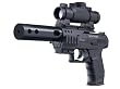 Set (P18): WALTHER NightHawk Semiautomatik Co2 Pistole Kaliber 4,5 mm + Kompensator + taktische 4-fach Montage + Walther TOP POINT Leuchtpunktvisier + 500 Umarex Mosquito Diabolos + 6 Co2 Kapseln + 100 shoot-club Zielscheiben + Pistolenkoffer