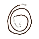 Necklace Cord For Pendants - D2 - Twisted Triple Strand Silk / Satin + 2" Extension Chain (3.5mm / 3/16" thickness) ~ Silver Tone Plated Ends - 20 Inches ~ Brown