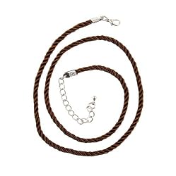 Necklace Cord For Pendants - D2 - Twisted Triple Strand Silk / Satin + 2" Extension Chain (3.5mm / 3/16" thickness) ~ Silver Tone Plated Ends - 20 Inches ~ Brown