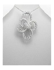 Flower CZ Pendant Necklace In 92.5 Sterling Silver