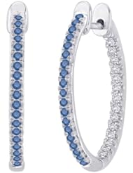 Black, Blue or Brown and White Diamond "In and Out" Hoop Earrings in 10K White Gold ( 1/3 cttw)