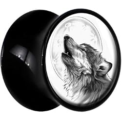 0 Gauge Black Acrylic Howling Wolf Saddle Plug