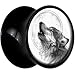 0 Gauge Black Acrylic Howling Wolf Saddle Plug