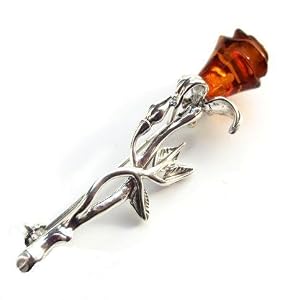 Amber by Graciana - 03277 - Broche Femme Sculpté Rose - Argent 925/1000 - Ambre