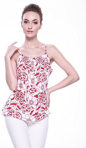 LLJ Hawaii Women's Hawaiian Floral Tank Top in White with Red Floral