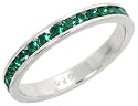 Sterling Silver Eternity Band, w/ May Birthstone, Emerald Crystals, 1/8" (3mm) wide