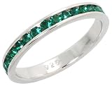 Sterling Silver Eternity Band, w/ May Birthstone, Emerald Crystals, 1/8 (3mm) wide