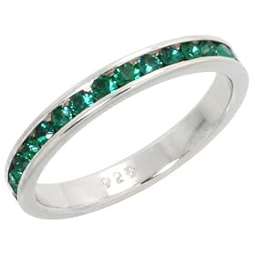 Buy Sterling Silver Eternity Band, w May Birthstone, Emerald Crystals, 1 8 (3mm) wide by Sabrina Silver