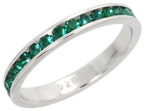 Sterling Silver Eternity Band, w/ May Birthstone, Emerald Crystals, 1/8
