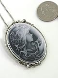 Classic Vintage Antique Victorian Style White Gray Cameo Rhinestones Charm Necklace Chain Pendant