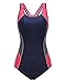 ReliBeauty Womens Color Block One Piece Bathing Suit (14-16, Navy)