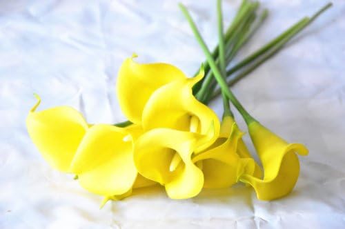 High Quality Artificial Mini Calla Lily, 13", Yellow Color, PU Material Buds , Bundle of Ten, No Vase