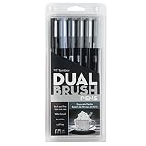 Tombow dual brush pen 6 Color greyscale set (085014561662)