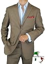 Bianco Brioni Italian Linen Mens Suit Modern 2010 Two Button 2pc Flat Front Pants Ticket Pocket Hand Tailored Suit Taupe Khaki