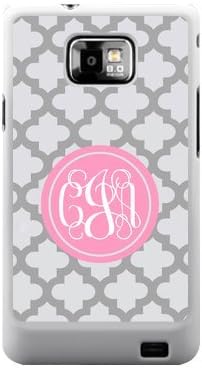 Gray Quatrefoil Crossing Pattern & Hot Pink Circle Monogram Initials Personalized Custom Best Plastic Case for Samsung Galaxy s2 ,Black or White for Choice