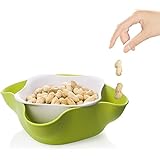 Double two-piece bowl drainer set to hold Fruits, Nuts, Candies, Salads and more. Server tray/snack dish/serving bowl set and drainer set. Colors Green+White