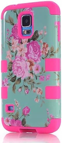 Galaxy S5 Cases, Vogue Shop Beautiful Design Hybrid Peony Flower Hard Cover for Samsung Galaxy S5 Three Layer Elegant Floral Flower Scratchproof Dustproof Shockproof Durable Hybrid (Three Month Warranty) (hotpink)