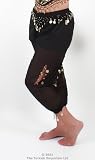 Bauchtanz Hose Hosenrock Übungshose Jogginghose Sporthose am Bund Wunderschöne Bauchtanzhose mit Münzen behangen - schwarz / gold