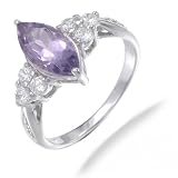 6x12MM Marquise Cut Natural Amethyst Right Hand Ring In Sterling Silver 1.80 CT.