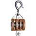 Campbell 3003AF 6" Triple Regular Wood Shell Block with AF Round Loose Hook, 3200 lbs Load Capacity, 3/4" Rope, 3-1/2" Sheave