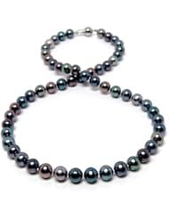 HinsonGayle AAA Handpicked Ultra-Iridescent 7.5-8.0mm Multicolored Black Cultured Freshwater Pearl Necklace (Sterling Silver, 18")