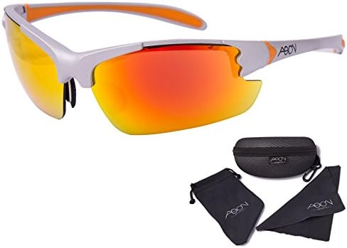 Aeon Sports Unisex Men Women Outdoor Cycling Silver Red Mirrored Sports Glasses Running Golf