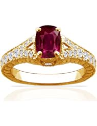 14K Yellow Gold Cushion Cut Ruby Fana Designer Ring