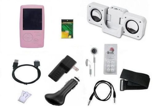 11 in 1 Accessory Bundle Combo for Sony Walkman NWZ A815 / A816 / A817 / A818 Series MP3 Player : Includes Pink Silicone Skin Case Cover, USB 2in1 Data Sync Cable, USB Car Charger, USB Wall / Travel / AC Adapter Charger, 3.5mm Auxiliary Cable, 3.5mm Stere