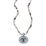 .925 Silver and Moss Agate Beaded Necklace with Pendant- 18+2