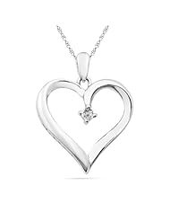 Sterling Silver Round Diamond Heart Pendant (1/20 Cttw)