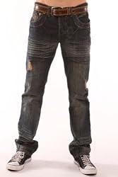 DCOY Jeans Dark Wash Distressed Button Front Straight Leg