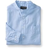 Linen/Cotton Long-Sleeve Banded-Collar Shirt