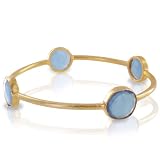 ELYA Designs 22K Yellow Gold Plated Bangle with Four Dark Blue Quartz Gemstones