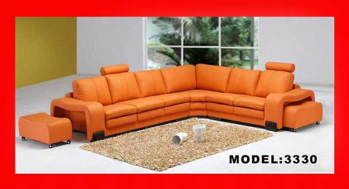 5 pcs Sectional Italian Leather Sofa Set, Item#3330-ORANGE