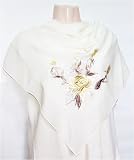 Embroidered Floral White Silk Shawl 43 x 43