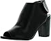 Breckelles BE37 Women Leatherette Peep Toe Slingback Velcro Chunk Heel Sandal Bootie - Black