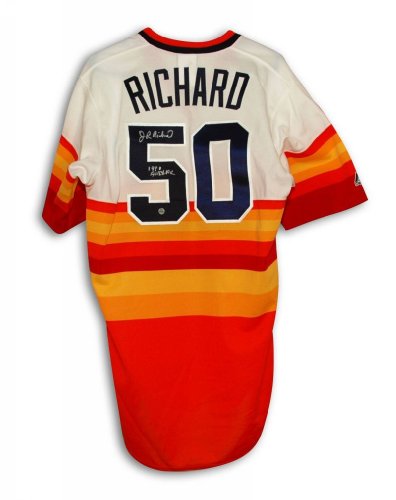 Autographed J.R. Richard Houston Astros Rainbow Majestic Jersey Inscribed 80 All Star