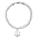 Sterling Silver Multi Strand Bracelet with Peace Sign Charm, 7.5
