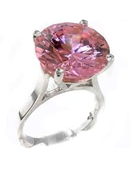 High Quality 925 Solid Sterling Silver Large 14mm 18ct Synthetic Pink Sapphire Solitaire Ring - Finger Sizes 4 to 12 Available