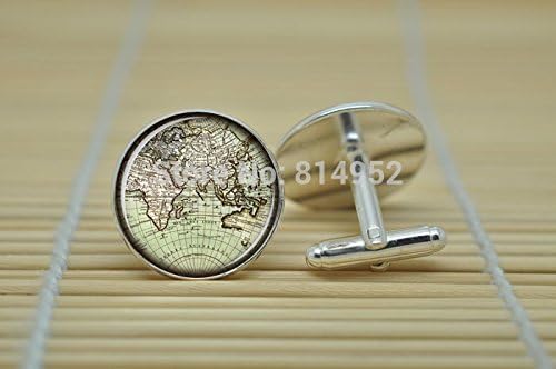 Pretty Lee Vintage Map Jewelry Map Cufflinks In Silver Glass Cabochon Cuff Links C1275