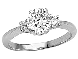 1.35 cts Genuine White Topaz and Diamond Engagement Ring - 14kt White or Yellow Gold